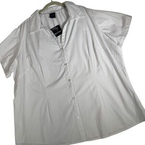 Basic Editions Woman White Short Sleeve Camp Shirt Button Front Plus Size 3X New